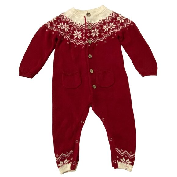 Me and Henry Red Fair Isle Baby Romper 9 to 12 Months One Piece Winter Holiday - Picture 1 of 10